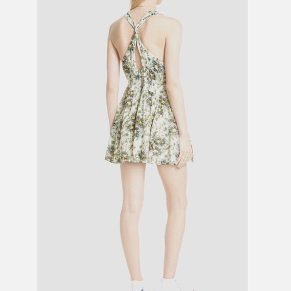 Free People Washed Ashore Floral Boho Ivory / Green Mini Dress Size Large - Picture 3 of 12